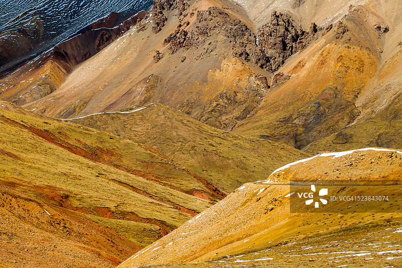 中国青藏高原上五颜六色的山。图片素材