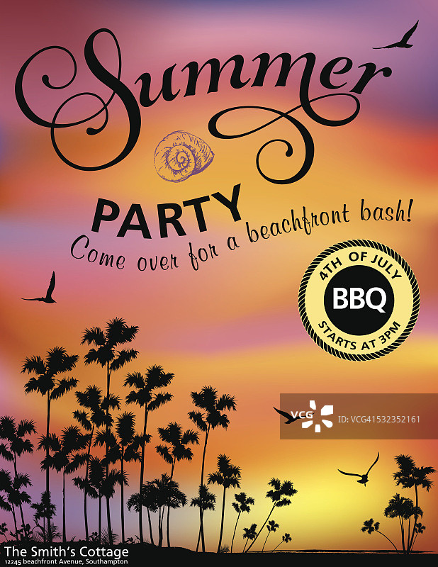 夏日海滩派对邀请棕榈树和日落图片素材
