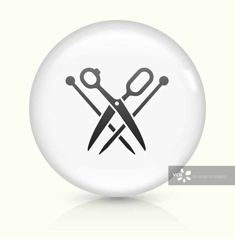 剪刀和针图标上白色圆形矢量按钮图片素材