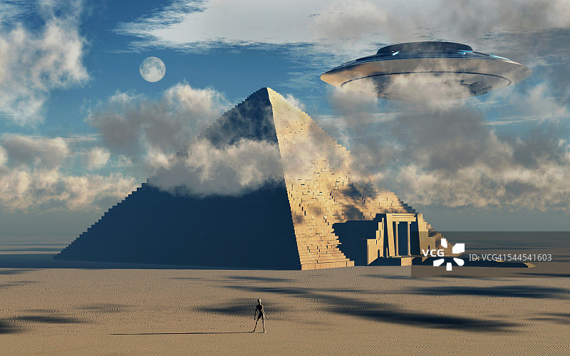 艺术家们阐述了外星人如何帮助建造古埃及纪念碑的概念。图片素材