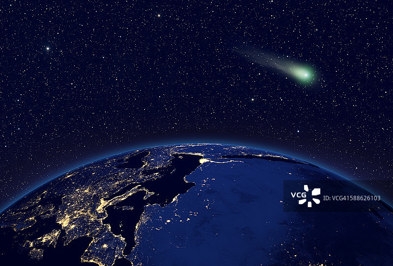 从太空可见欧洲和非洲上空的彗星图片素材