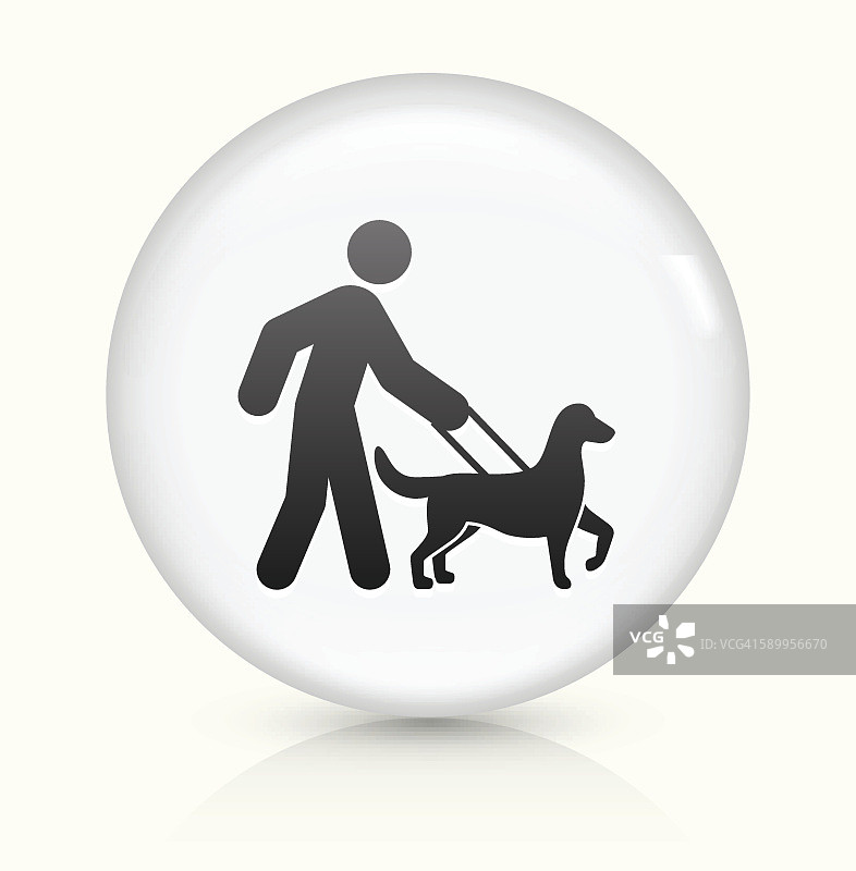棍图遛狗图标上的白色圆形矢量按钮图片素材