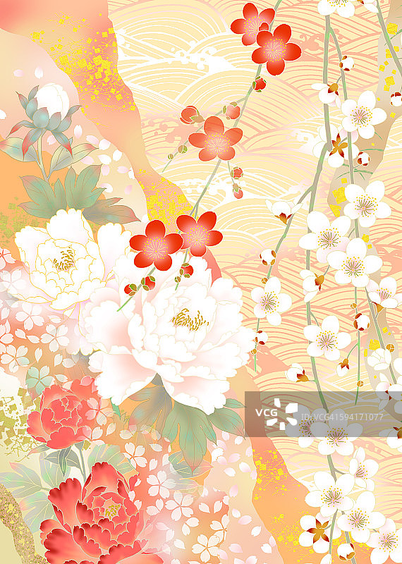 东方背景，日本传统图案和花卉图片素材