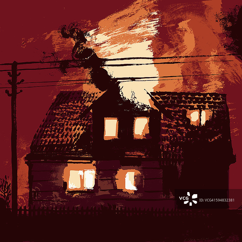 着火的房子的插图图片素材