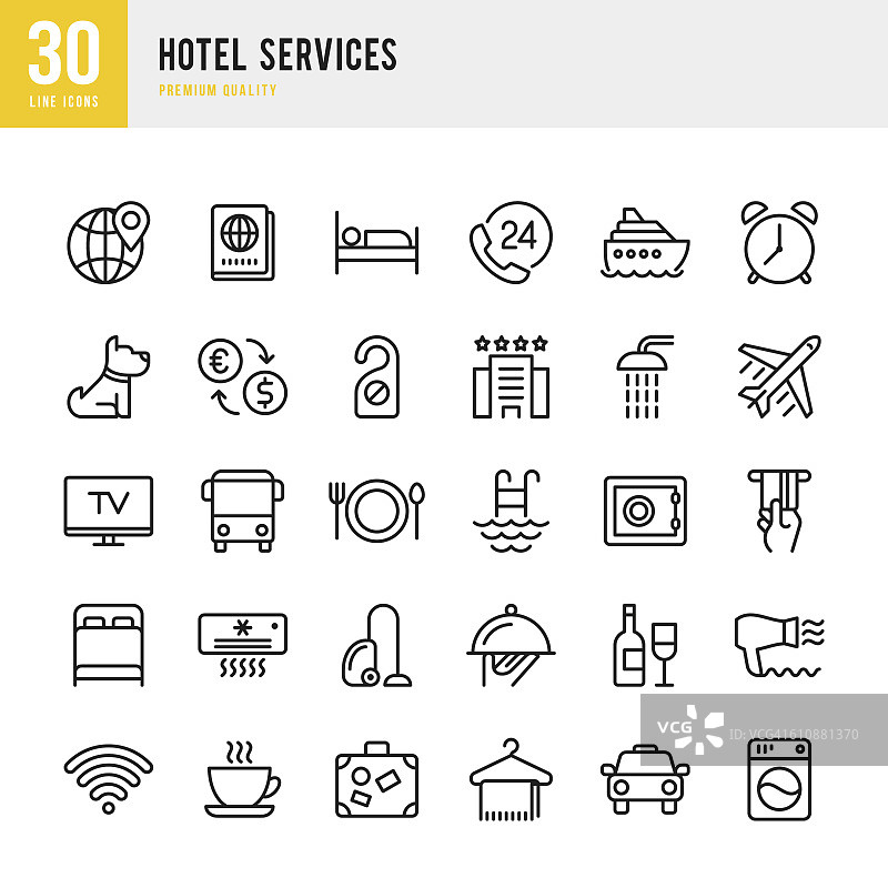 酒店服务-一组细线矢量图标图片素材