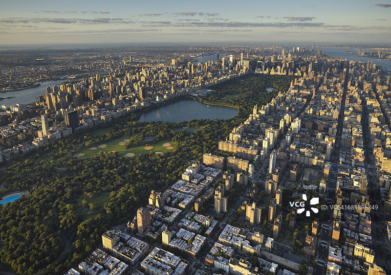 美国，纽约市，曼哈顿中央公园航拍图片素材