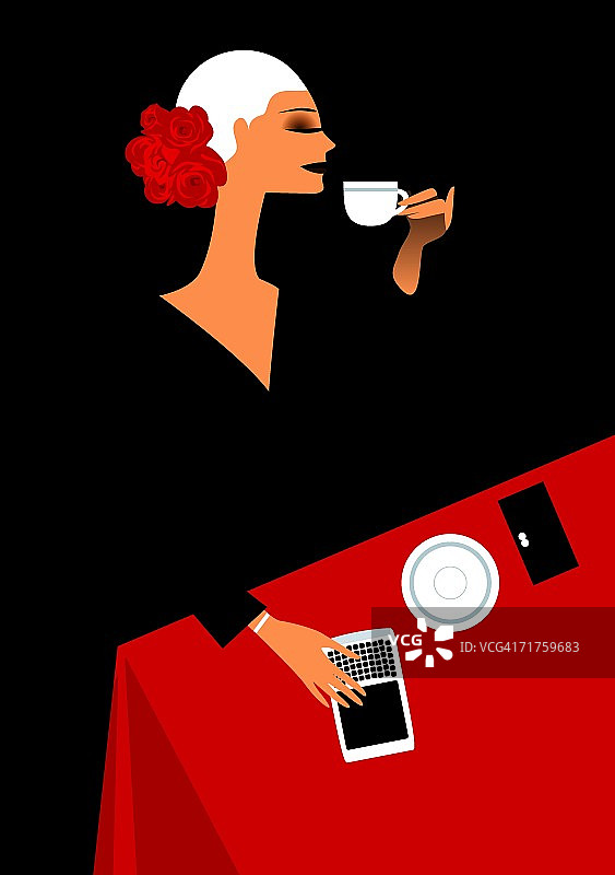 在餐馆喝茶的女人图片素材