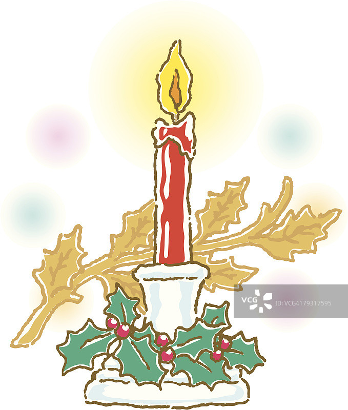 蜡烛画与圣诞装饰插图图片素材