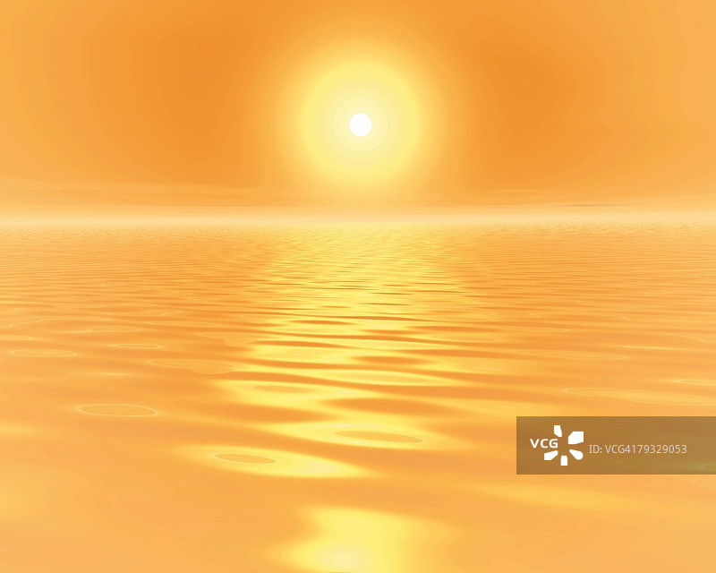 日落中的海洋，CG, 3D，镜头光晕图片素材