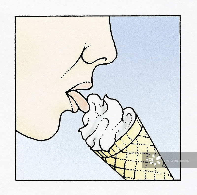 用舌下神经舔舌筒冰淇淋的图解图片素材