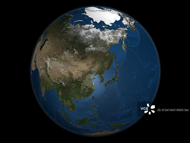 亚洲的全球视野显示北极海冰。图片素材