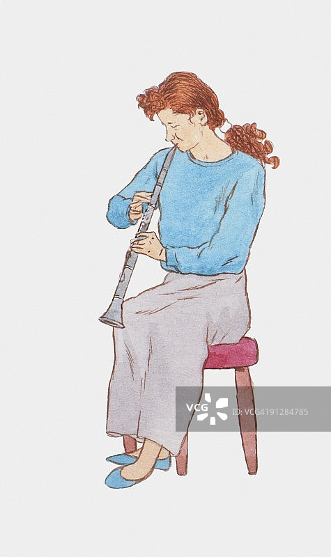 年轻女子演奏双簧管的插图图片素材