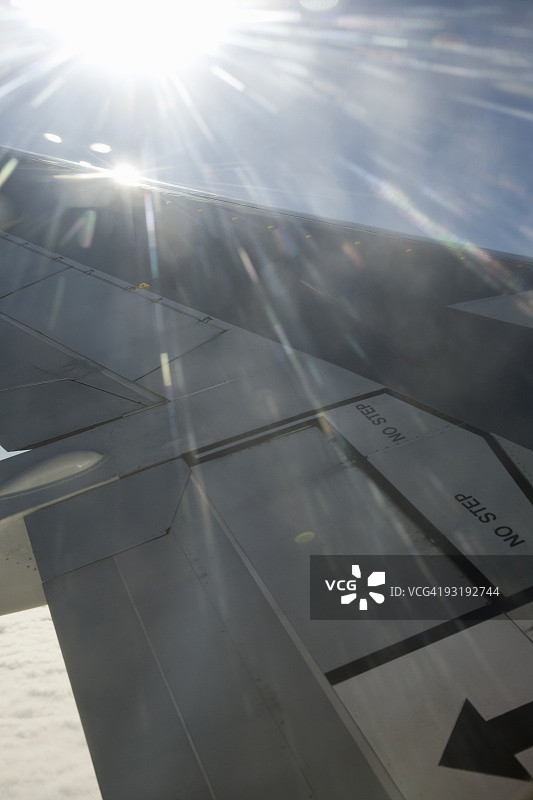 飞行中的喷气式飞机的机翼图片素材