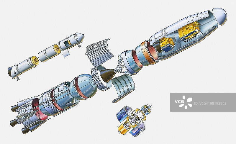 欧洲航天局阿丽亚娜4号火箭横截面图图片素材