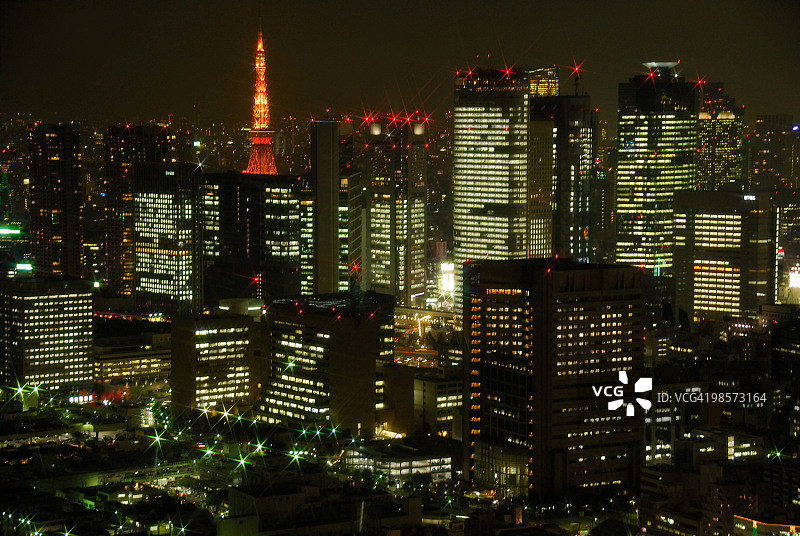夜景，东京塔，镜头光晕，长曝光，东京县，日本图片素材
