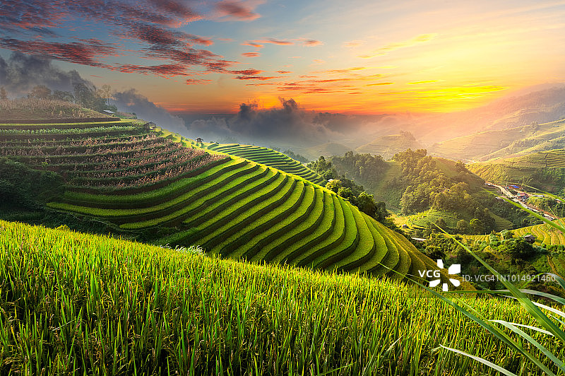 越南北部的梯田景观。图片素材