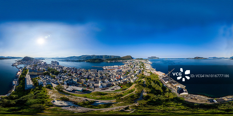 挪威Ålesund城市360度鸟瞰图图片素材