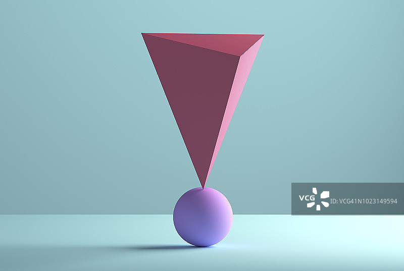 球体上的金字塔平衡，3D渲染图片素材