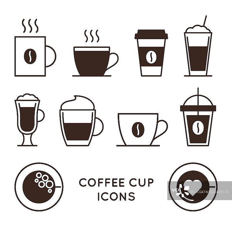 咖啡和茶杯线性图标集图片素材
