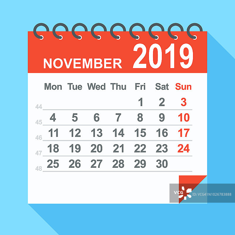 2019年11月-日历。一周从周一开始图片素材