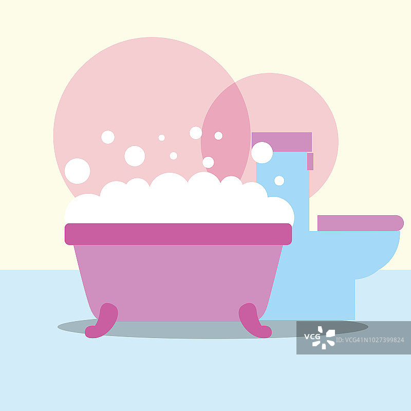 浴缸和马桶泡沫的浴室图片素材