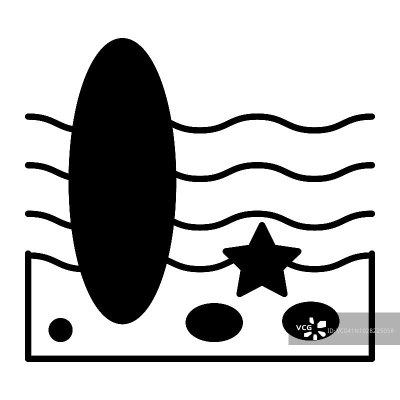 冲浪板固体图标。冲浪矢量插图孤立在白色。水上运动字形风格的设计，为网页和应用程序设计。Eps 10。图片素材