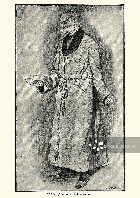 穿着睡衣的维多利亚老男人，十九世纪九十年代图片素材