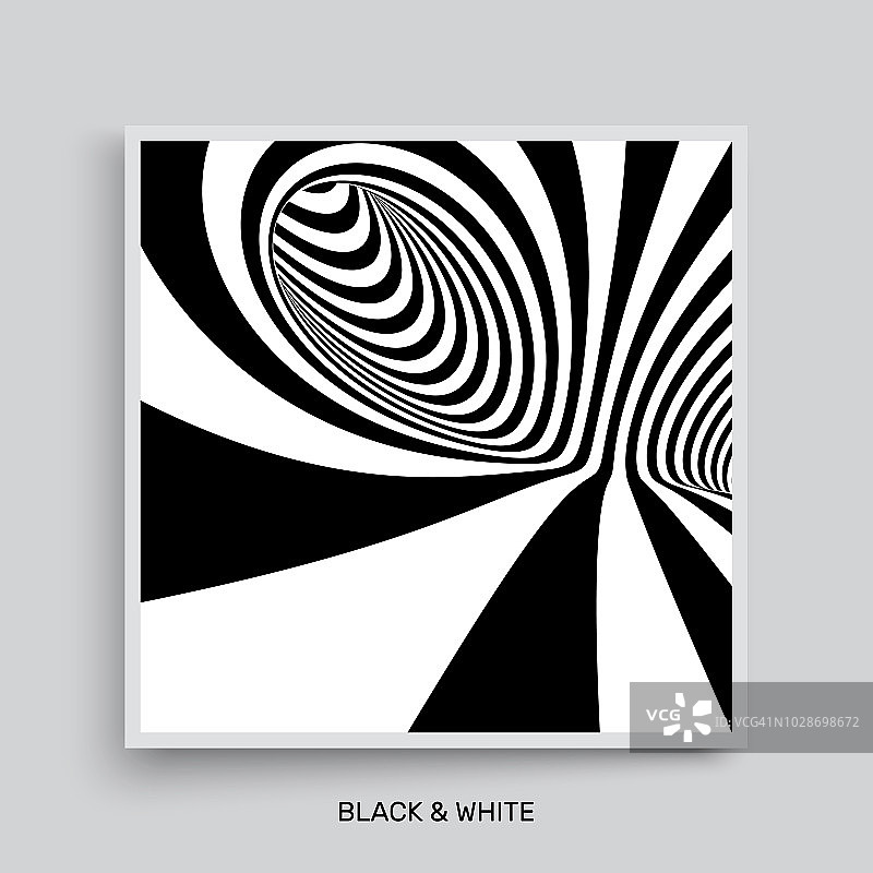 隧道。光学错觉。黑色和白色抽象条纹背景。封面设计模板。3 d矢量插图。图片素材