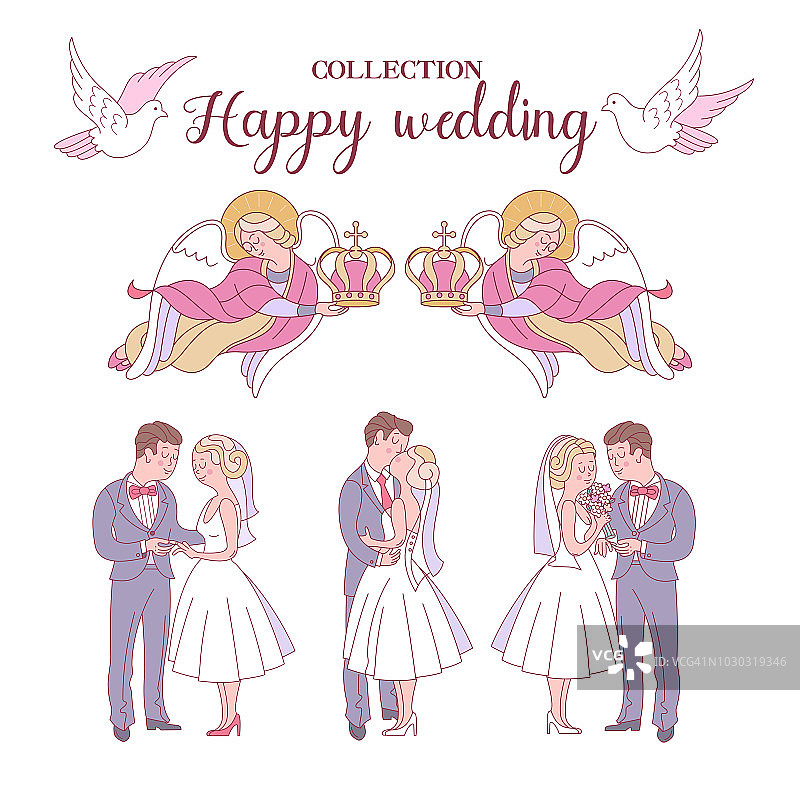 快乐的婚礼。矢量插图。婚礼仪式。结婚卡，结婚请柬。图片素材