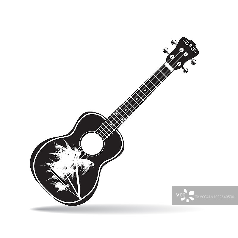 矢量插图的黑色和白色夏威夷尤克里里吉他在平面设计图片素材
