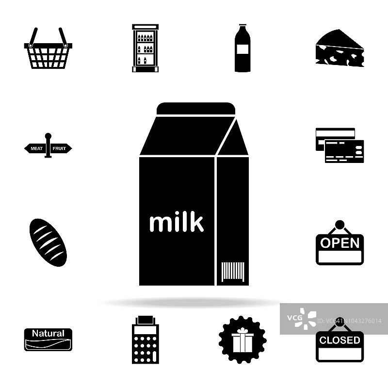 牛奶包装图标。市场图标通用设置为网络和移动图片素材