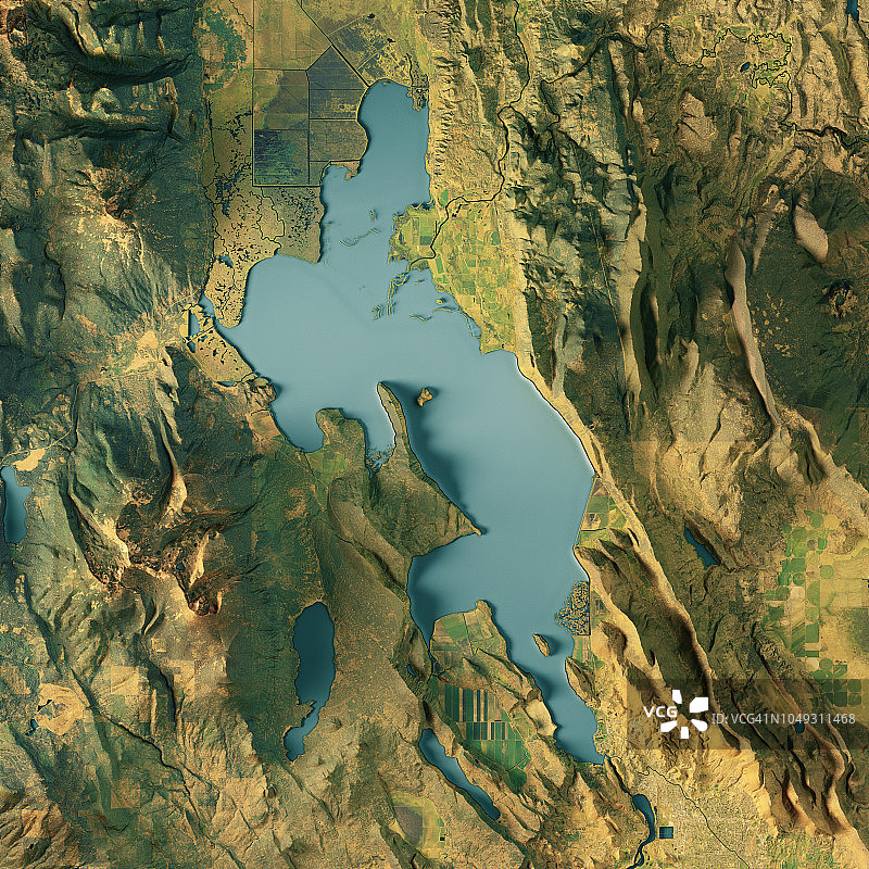 上克拉马斯湖3D渲染地形图颜色图片素材