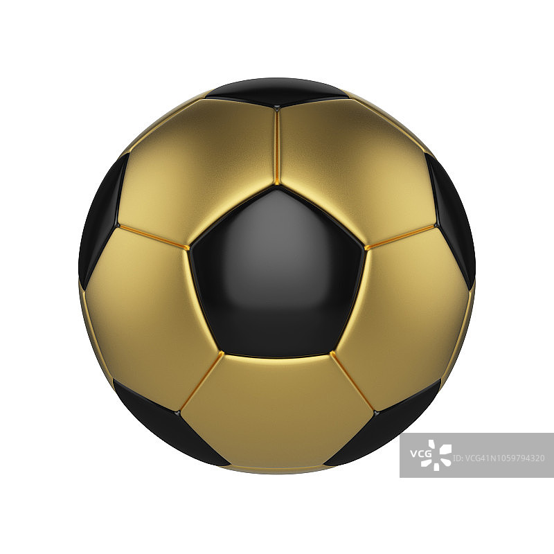 足球孤立在白色背景。黑色和金色的足球。图片素材