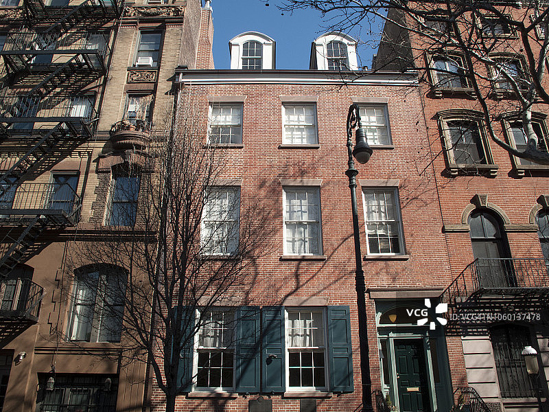 战前红砖联排别墅，位于纽约市曼哈顿西村图片素材
