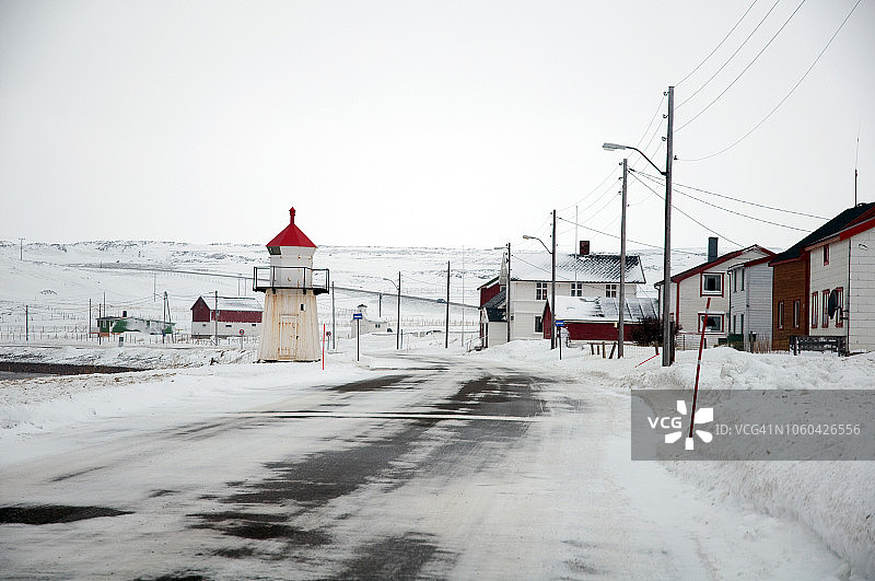 挪威北部基伯格的灯塔和冬季景观图片素材