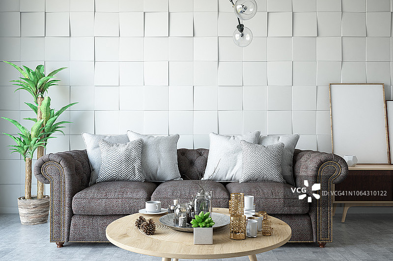 带沙发和植物的现代客厅图片素材