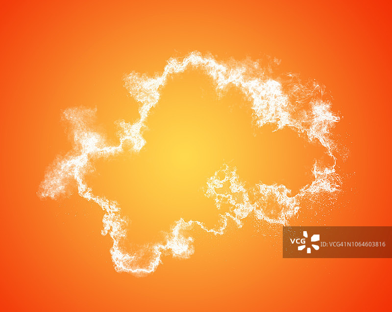 在橙色的背景上，由白色粉末颗粒和烟雾组成的云团撞击而成的爆炸。图片素材