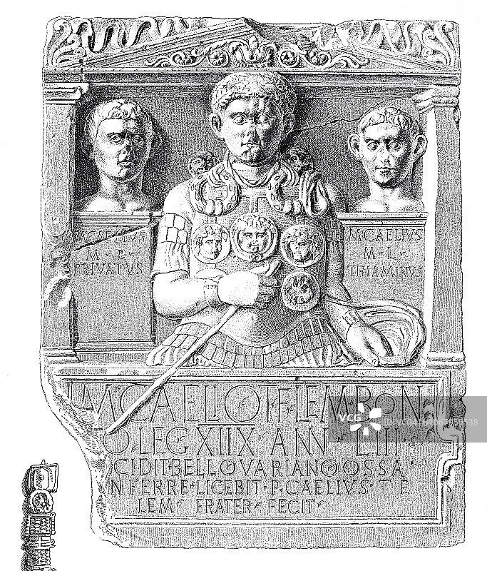 在瓦鲁斯战役中阵亡的罗马士兵的墓碑图片素材