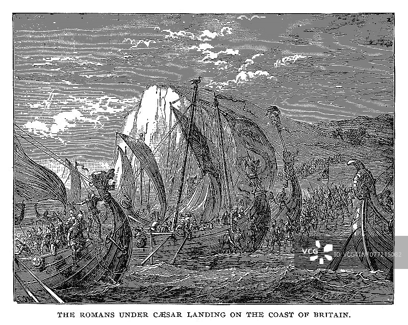 恺撒率领的罗马人在不列颠海岸登陆图片素材