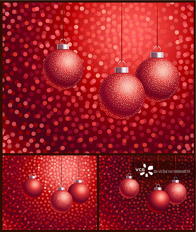 圣诞和新年红色装饰闪亮球的背景图片素材
