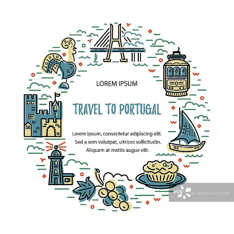 圆形框架与葡萄牙符号。图片素材