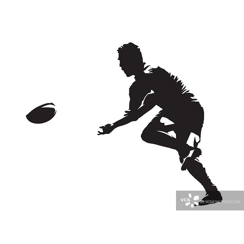 橄榄球运动员传球，孤立的矢量剪影，侧视图。团队运动图片素材