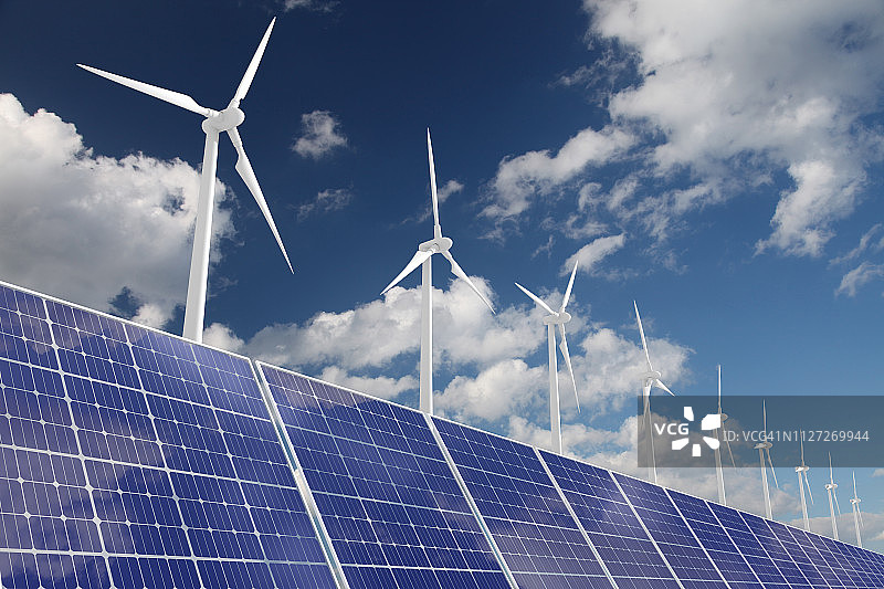 风力涡轮机太阳能电池板可再生能源图片素材