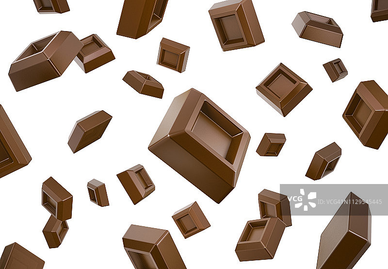 许多巧克力块掉下来，插图图片素材