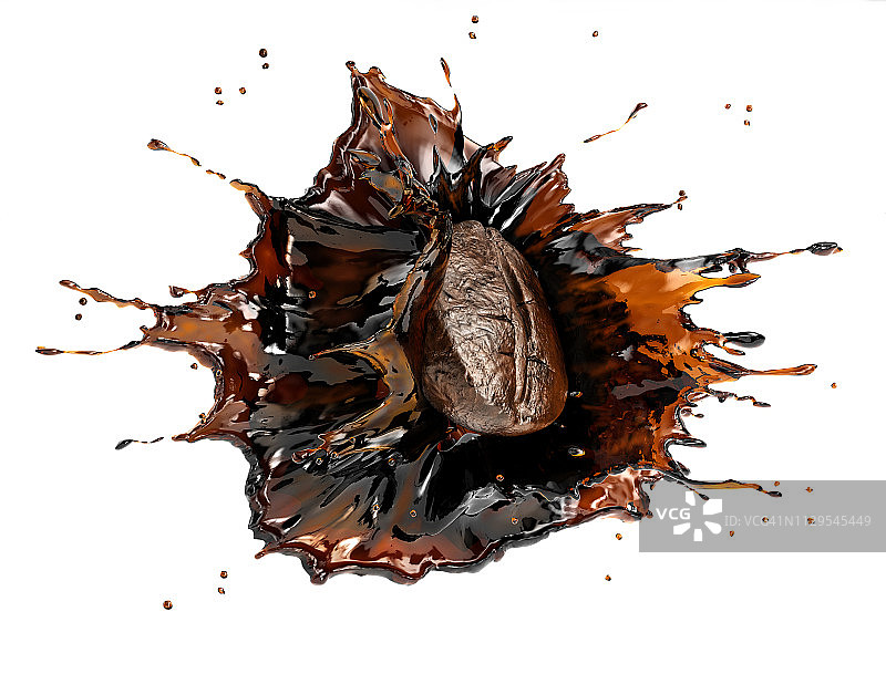 咖啡豆在液体咖啡中飞溅，插图图片素材