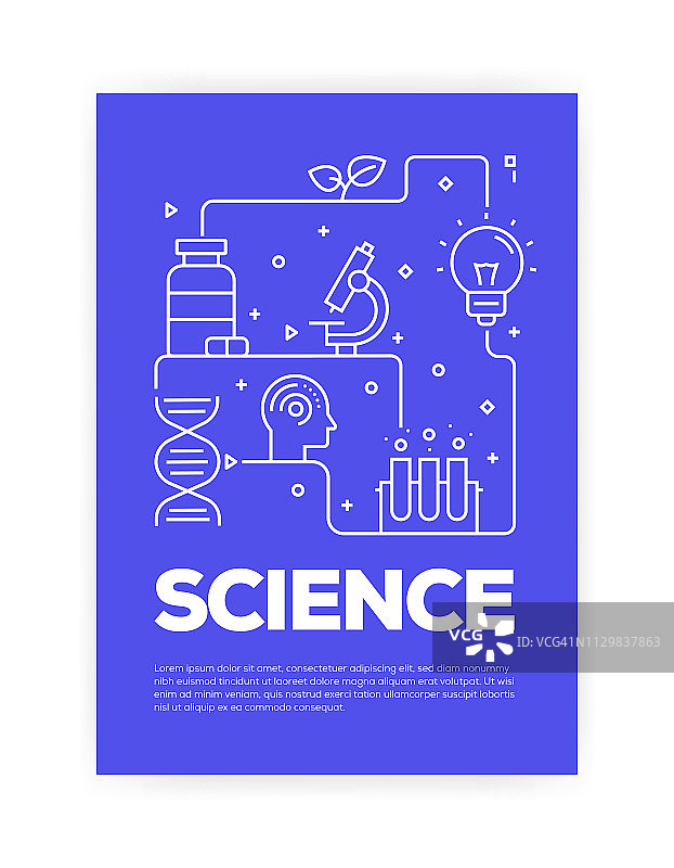 科学概念线风格的封面设计的年度报告，传单，小册子。图片素材