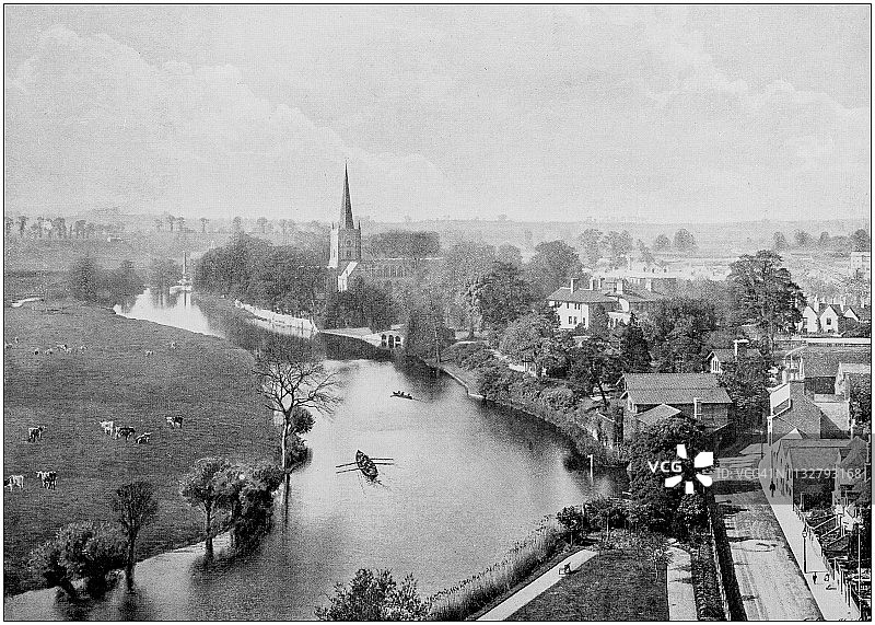 英格兰和威尔士的古老黑白照片:埃文河畔的斯特拉特福图片素材