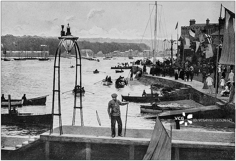 英格兰和威尔士的古老黑白照片:考斯图片素材