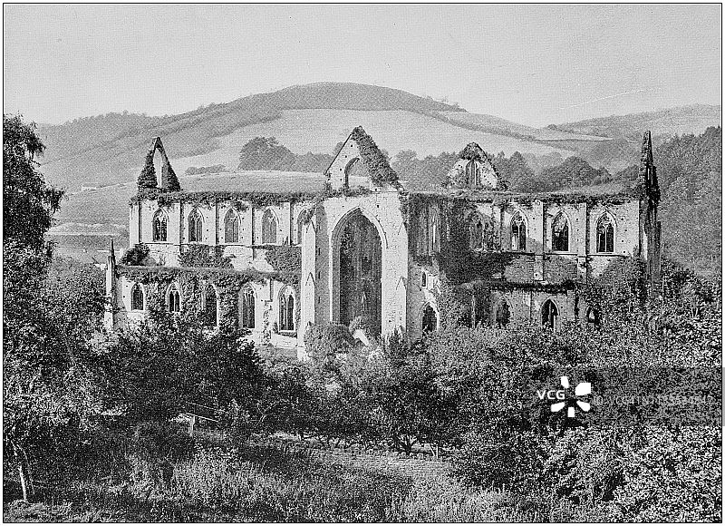 英格兰和威尔士的古老黑白照片:丁登修道院图片素材