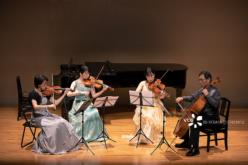 小提琴家和大提琴家在古典音乐会上演奏图片素材